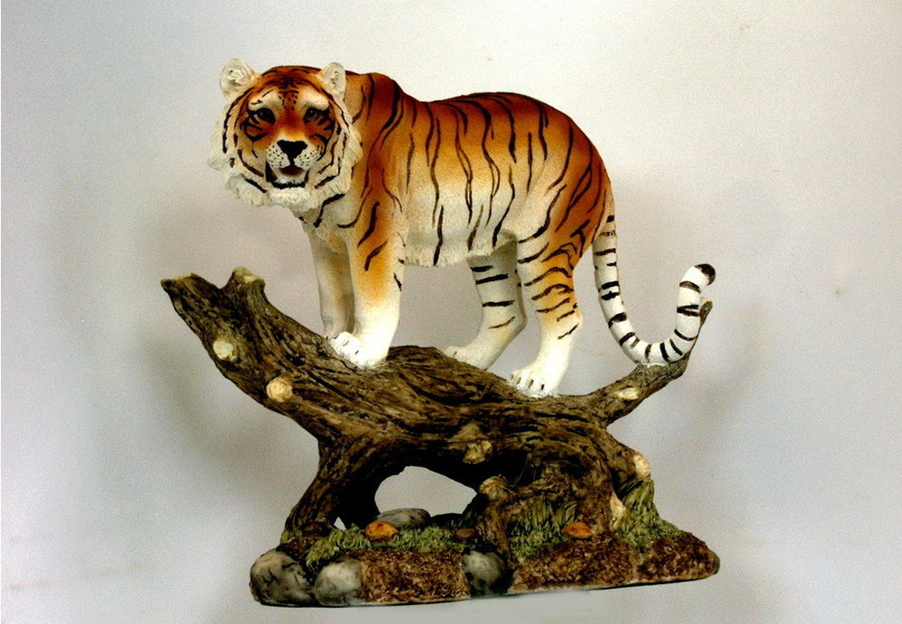 Tiger mit Baby auf Felsen Katze Tierfigur Skulptur Deko Tier Figur Statue Löwe 
