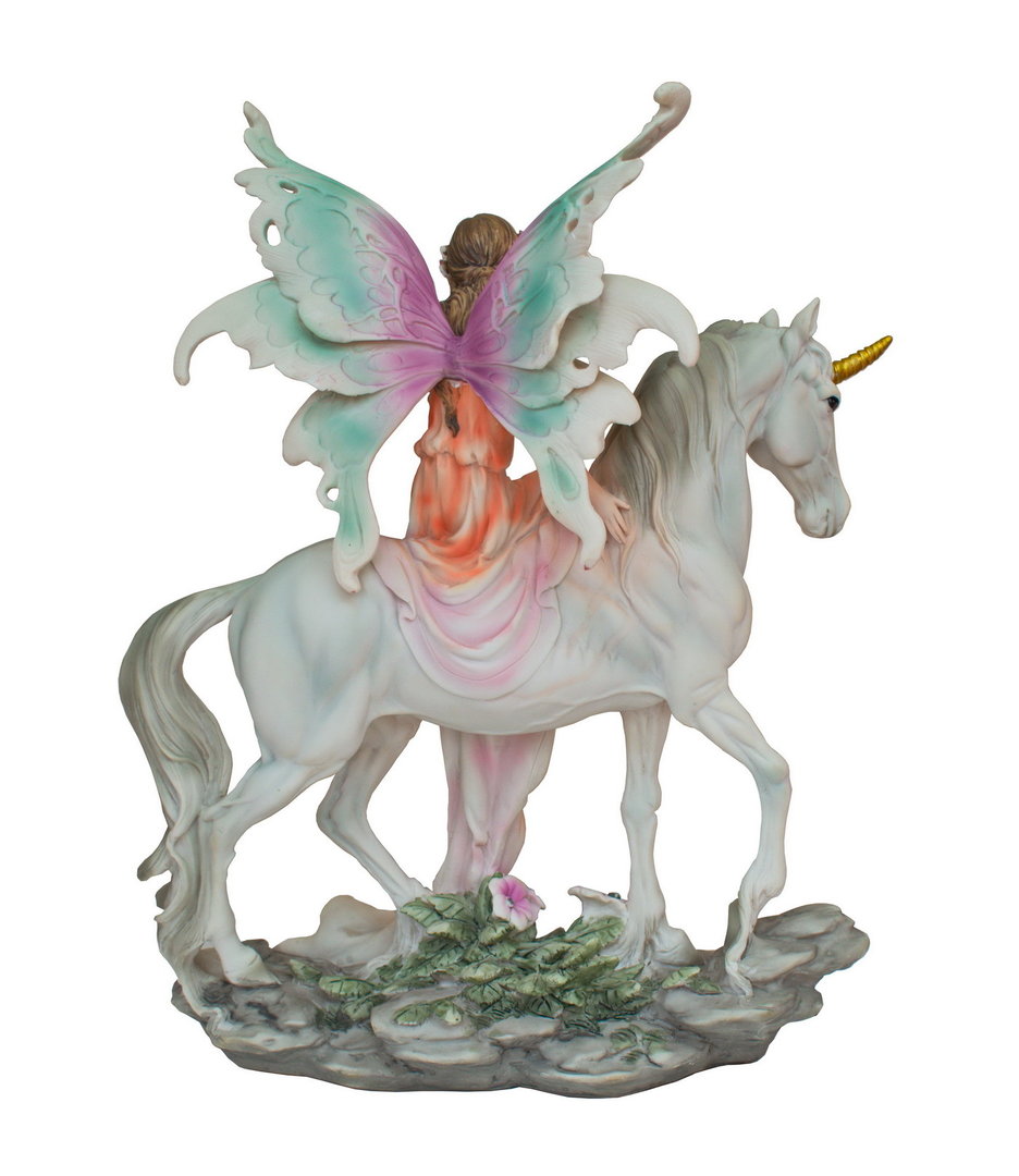 Fantasy weißes Pferd Deko Statue Weiße Einhorn Figur liegend 