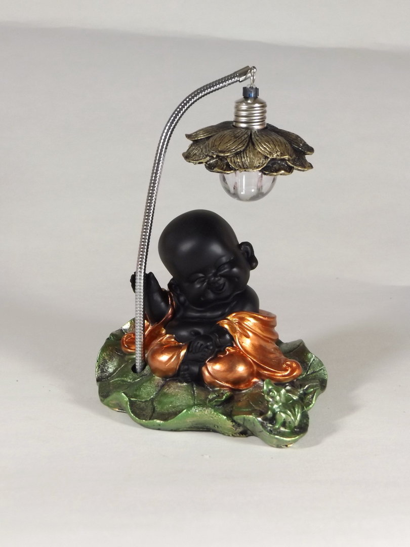 Buddha mit LED Lampe Mönch Monk Bonze Deko Thai Figur Feng Shui Skulptur Statue 